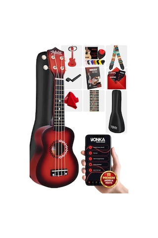 Midex Ukx-500rd Sunburs Efektli Maun Soprano Ukulele Full Set