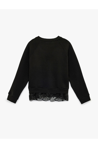 Koton Dantel Detaylı Uzun Kollu Bisiklet Yaka Oversize Sweatshirt Siyah 6sal10334ık Siyah