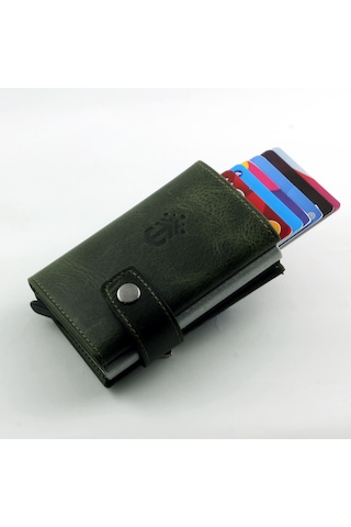 Ancora Leather Crazy Hakiki Deri Erkek Cüzdanı Otomatik Yeşil