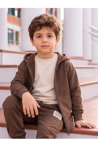 Civil Boys Basic Kapşonlu 2-5 Yaş Hırka - Kahverengi Koyu Kahve