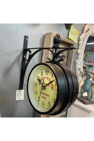 Hfambition Ev Dekorasyonu İçin İki Yönlü Demir Retro Saat - Siyah 24x8x21 Cm - Konforlu Ve Dayanıklı Salon Aksesuarı Renkli
