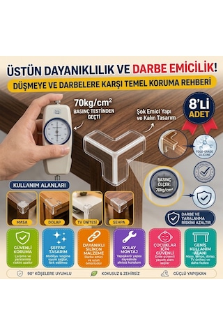 8'li Şeffaf Silikon Masa Köşe Koruyucu Darbe Önleyici Çocuk Güvenlik Koruması Şeffaf Seti