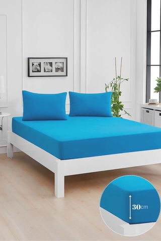 Mirava Premium %100 Pamuk Penye Lastikli Tek Kişilik Çarşaf Takımı 1 Yastık Kılıfı Dahil Turkuaz 100x200cm Turkuaz