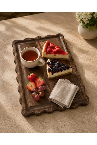 Fam Wood Art Dikdörtgen Papatya Doğal Ahşap Peynir Ve Sunum Tabağı, Kahvelik, Yağdanlık, Pasta Ve Kek Standı %100 Çam Kahverengi - Ceviz