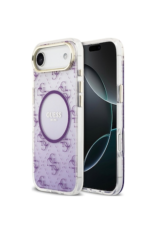Apple Uyumlu iPhone 17 Air Kılıf Guess Lisanslı M-safe Şarj Özellikli 4g Desenli Simli Silikon Kapak Mor Mor