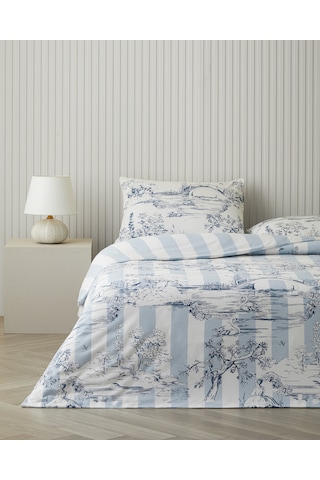 English Home Striped Jouy Pamuk Tek Kişilik Nevresim Takımı 160x220 Cm Mavi