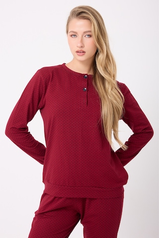 Lespadon Ocean Rıpple Premium Örme Pamuk Uzun Kollu Henley & Uzun Pantolonlu Kadın Pijama Takımı-3216 Bordo