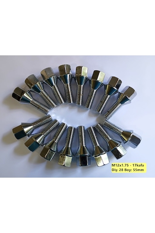 Bijon Takımı Krom Kaplı M12x1.75 - Aa 17mm Diş/boy 28/55mm, 16 Ad