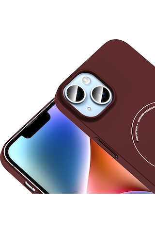Maks Technology iPhone Uyumlu 14 Kılıf M-safe Şarj Özellikli Kamera Korumalı Mkst Elio Sert Pc Kapak - Bordo
