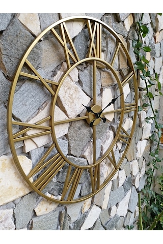 Otantik 7610G Dekoratif Duvar Saati Roma Rakam Altın Ferforje76Cm Altın