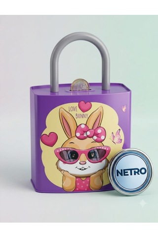 Kilit Şeklinde Dev Boy Kumbara 26x17 Cm Hediyelik Metal Kumbara Kapaklı Kolay Açılabilir Model 2 Li Tavşan Lila