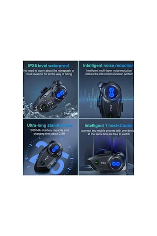 Y5x Rgb Işıklı Intercom 5 Kişi Bağlantılı 1000mah Motosiklet Bluetooth Kulaklık Seti