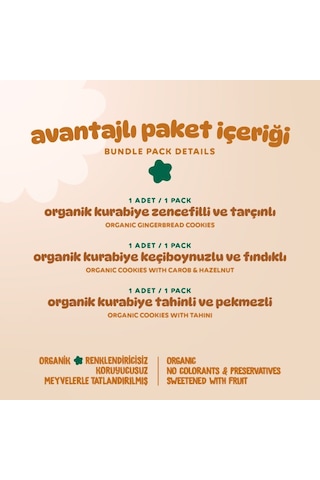 Organik Vegan Zencefilli Keçiboynuzlu Tahinli Kurabiyeler Atıştırmalık Paketi - 3 Adet 3 Çeşit 165 G