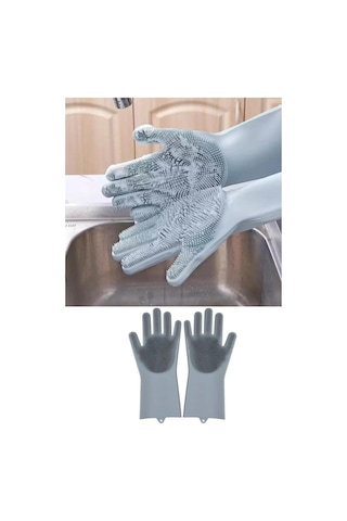 Tırtıklı Sihirli Bulaşık Eldiveni Mutfak Banyo Temizleme Fırçası Gri
