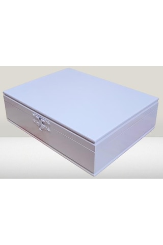 Hobi Adn Dekoratif Makyaj Kutusu Bölmeli Klipsli Parlak Beyaz Model El Yapım