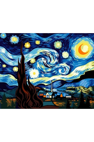 Sayılarla Boyama Numaralı Tuval Seti Boya Fırça Dahil 40x50 Cm Yıldızlı Geceler