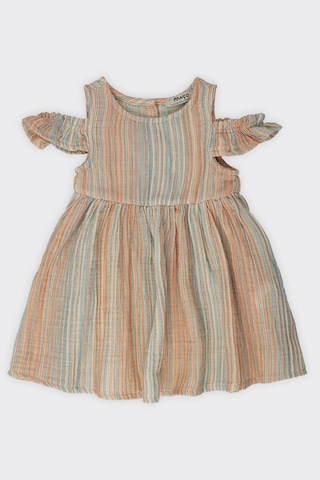 Kız Bebek Çizgi Desenli Oranj Elbise 4239824