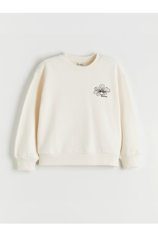 LC Waikiki Lcw Kids Ekru Bisiklet Yaka Çiçekli Kız Çocuk Sweatshirt Ecru