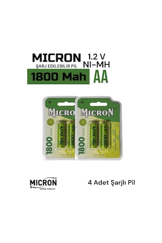 Aa Sıze 1800 Mah Ni-mh Şarjlı Pil Micron 4 Adet 1800 Mah Gerçek Kapasite