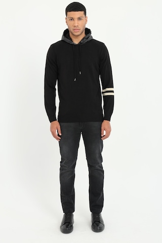 Dufy Erkek Slim Fit Kapüşonlu Siyah Triko-16898