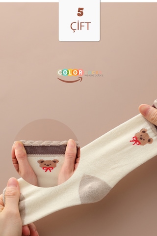 Color Socks 5 Çift Bear Desenli Kız Çocuk Çorap Seti Extra Soft Çok Renkli