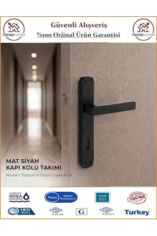 Trendhomm Lama Aynalı - Mat Siyah - İç Oda Kapı Kolu