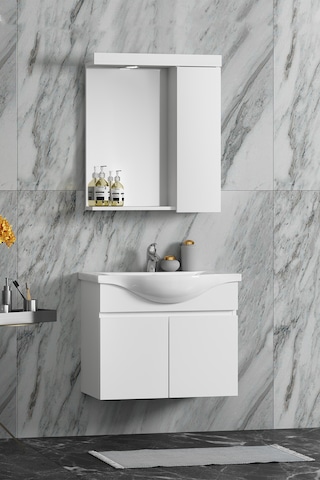 Yıldız Asma 55 Cm Beyaz Mdf Lavabolu Asma Banyo Dolabı Takımı Beyaz