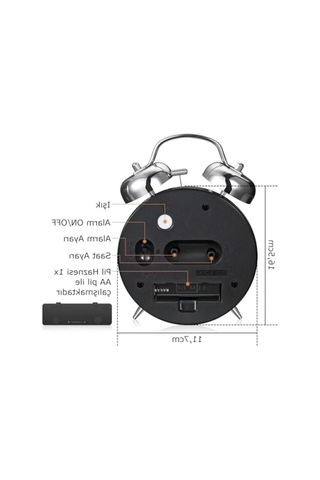Büyük Boy Nostaljik Analog Çalar Saat - Fosforlu Işıklı 07 Beyaz