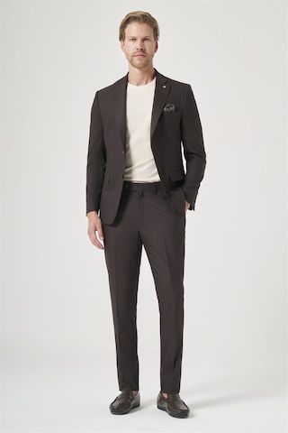 İmza Kahverengi-antrasit Mono Yaka Çizgili 6 Drop Slim Fit Tam Astar Esnek Takım Elbise 1001260901 Kahverengi - Antrasit