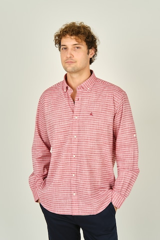 Figs Erkek Slim Fit Çizgili Uzun Kollu %100 Pamuk Gömlek 0015 Kırmızı Kırmızı