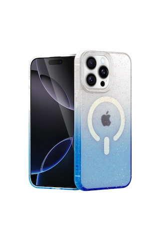 Apple iPhone Uyumlu 15 Pro Uyumlu Pummel Shiny Magsafe Silikon Kılıf - Mavi