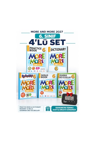 Güncel 6.sınıf 6 More&more Practice Book&dıctıonary Readers & Skılls + Gramer And Vocabulary 4 Lü Set +kronometre