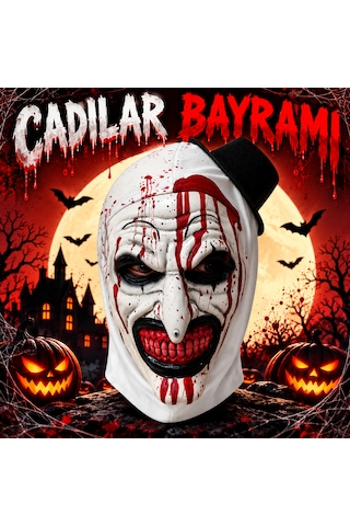 Cadılar Bayramı Korkunç Palyaço Maskesi Kanlı Katil Palyaço Kostüm Maskesi, Siyah Şapkalı Halloween Parti Aksesuarı 18+