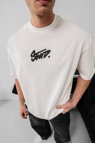 Suma Beyaz Erkek Oversize Baskılı T-shirt Xl Beden