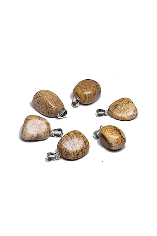 Sertifikalı Gümüş Aparatlı Doğal Kahverengi Jasper Taşı Kolye Çok Renkli