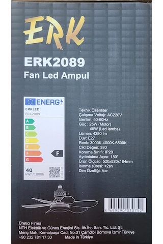 Erk E27 Duya Takılabilen Tavan Vantilatörü Kristal Ledli Kumandalı 6 Kanatlı 3 Renk Işıklı Fan 1