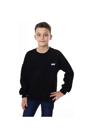 Toontoy Kids Toontoy Erkek Çocuk Relax Fit Bisiklet Yaka Düşük Omuz Baskılı Parçalı Sweatshirt - 2 İplik Siyah