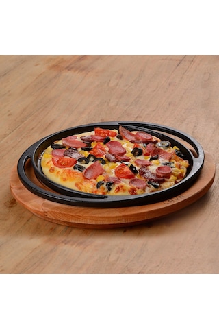 Lava Döküm Yuvarlak Pizza Krep Pankek Tavası Çap Ø 28cm. Döküm Demir Yekpare Çift Kulplu Siyah