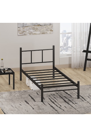 Metal Karyola + Basic Full Ortopedik Yatak, 100x200 Cm Siyah Ren 8007432