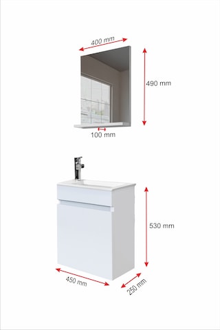 Joy Banyo Dolabı Seti 45 Cm Parlak Beyaz Aynalı Lavabolu Mdf Parlak Beyaz