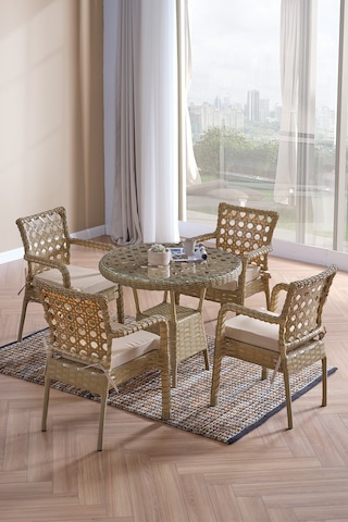 Evdemo Ayaz 4 Kişilik Rattan Bahçe Balkon Mutfak Masa Takımı Cappuccino Cappuccino