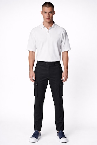 Giotelli Erkek Siyah Dar Kesim Slim Fit Viskon Dokuma Kargo Cep Normal Bel Pantolon