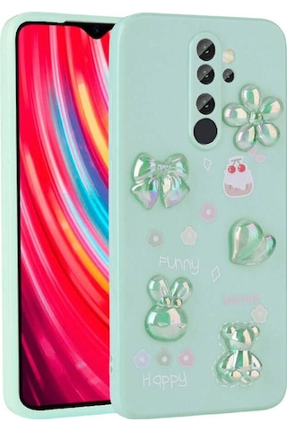 Xiaomi Redmi Note 8 Pro Kılıf Kabartma Figürlü Parlak Zore Toys Silikon Kapak Light Green