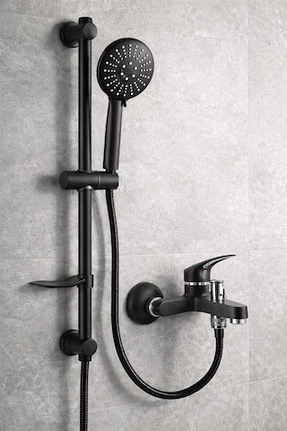 Siyah Banyo Bataryası Pirinç Gövde Paslanmaz Sürgülü Duş Seti Siyah