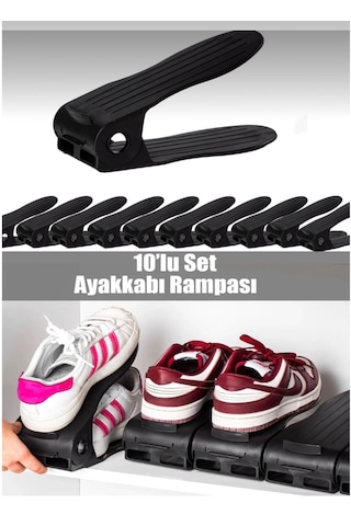 Home 10'lu Ayarlanabilir Ayakkabı Rampası Yükseklik Ayarlı Ayakkabı Düzenleyici Dolap İçi Organizer Siyah