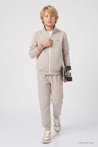 TOMMYLIFE Bej Standart Fit Basic Dik Yaka Jogger Erkek Çocuk Eşofman Takım - 11327