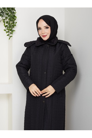 Eslemnur 140cm İçi Velboalı Kapitone Mont Siyah