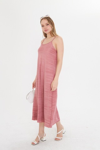 Gülkurusu Kadın Askılı Piliseli Elbise Gül Kurusu