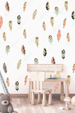 MSticker Bohem Tarzı Kuş Tüyleri 68 Adet Çocuk Bebek Odası Sticker Seti
