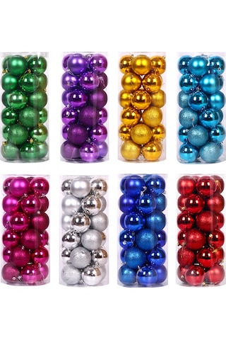 Gajeena 3cm Kırmızı Noel Topları Seti - 24 Adet Yuvarlak Kutulu Noel Süs Eşyaları - Ev Dekoruasyonu Kıvırcıklar